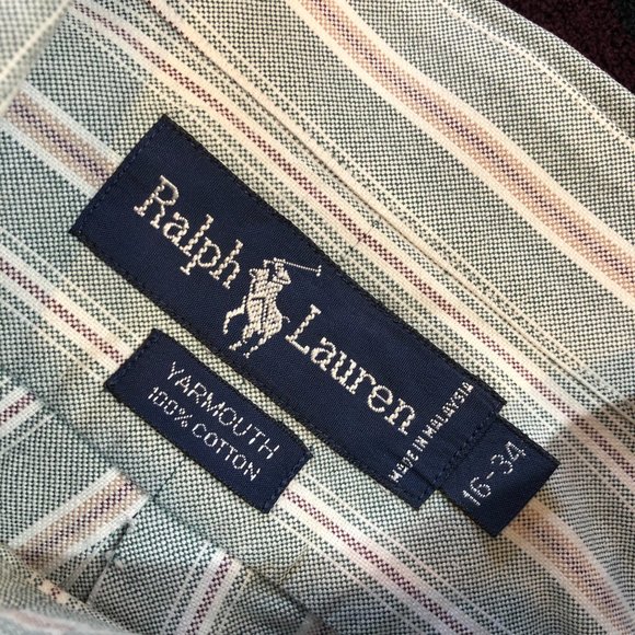 POLO Ralph Lauren Vintage Men's Green Striped OCBD - Size 16/34 - Picture 2 of 11